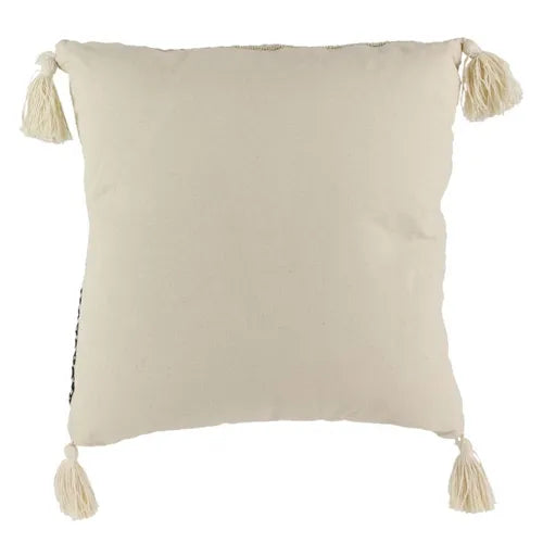 Coussin à Pompons "rayures Berbère" 40x40cm Naturel