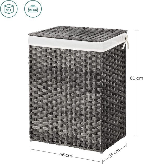 panier à linge tissé à la main 90 L pliable sac à linge amovible gris
