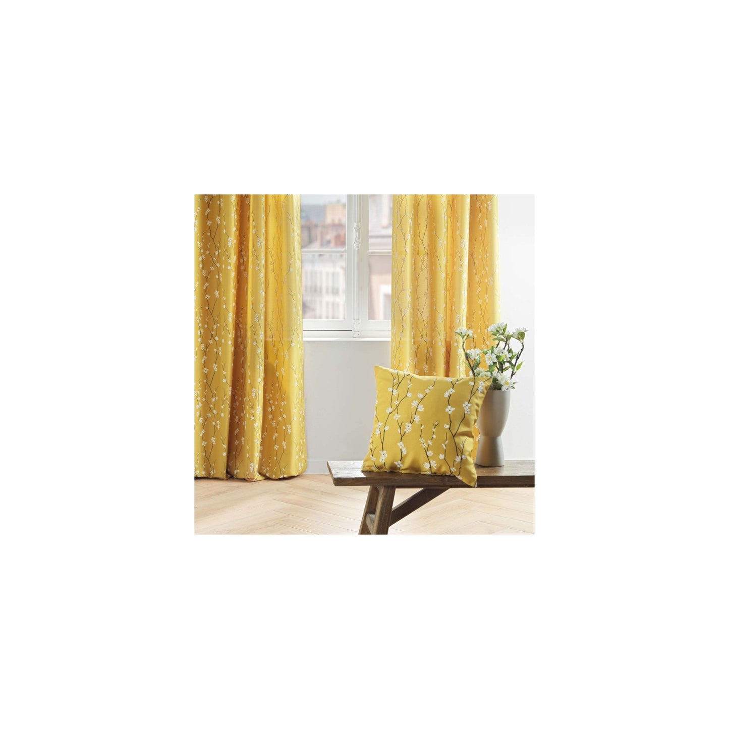 Coussin Déco Imprimé "sakura" 45x45cm Jaune