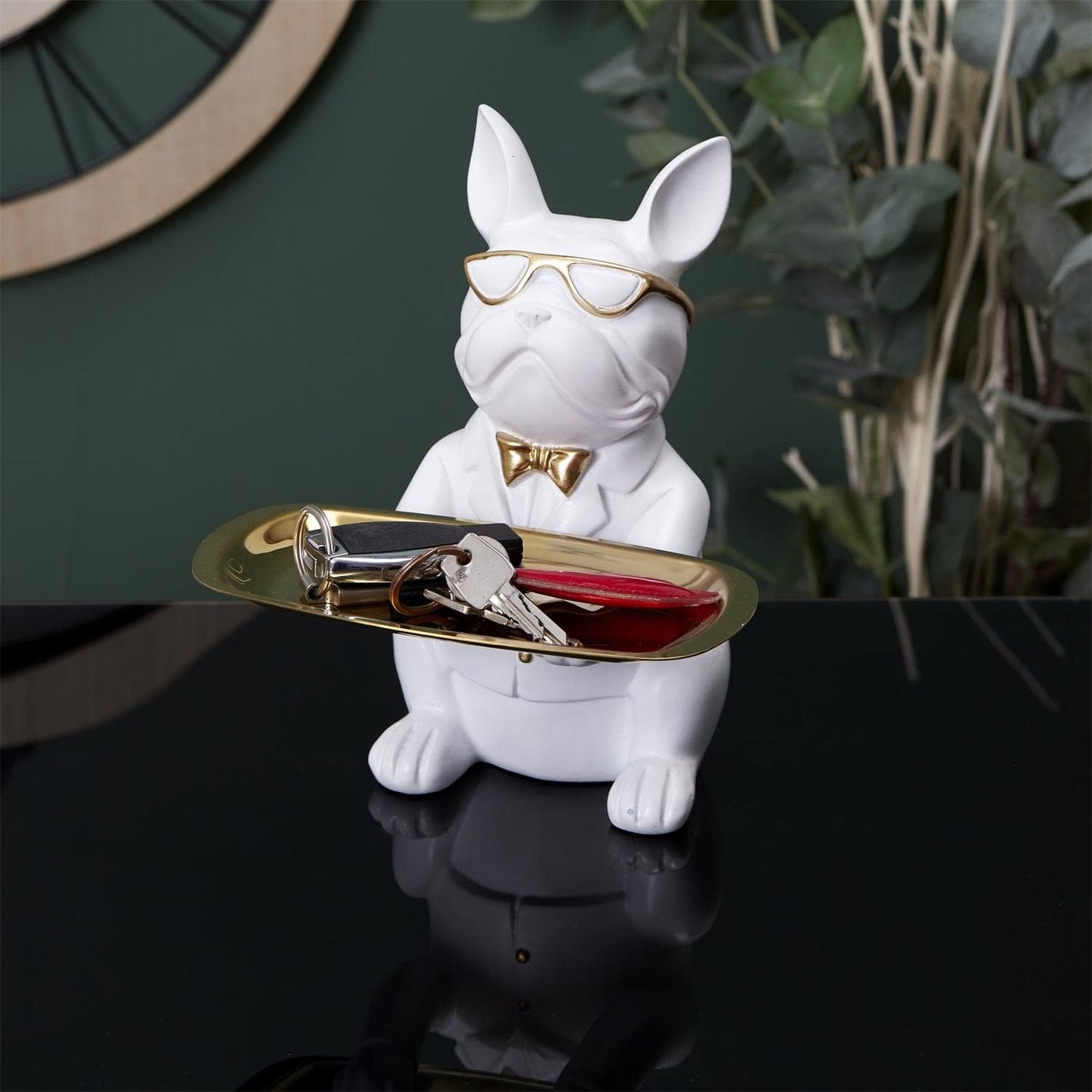 Statuette & Vide-poche "bulldog" 21cm Blanc