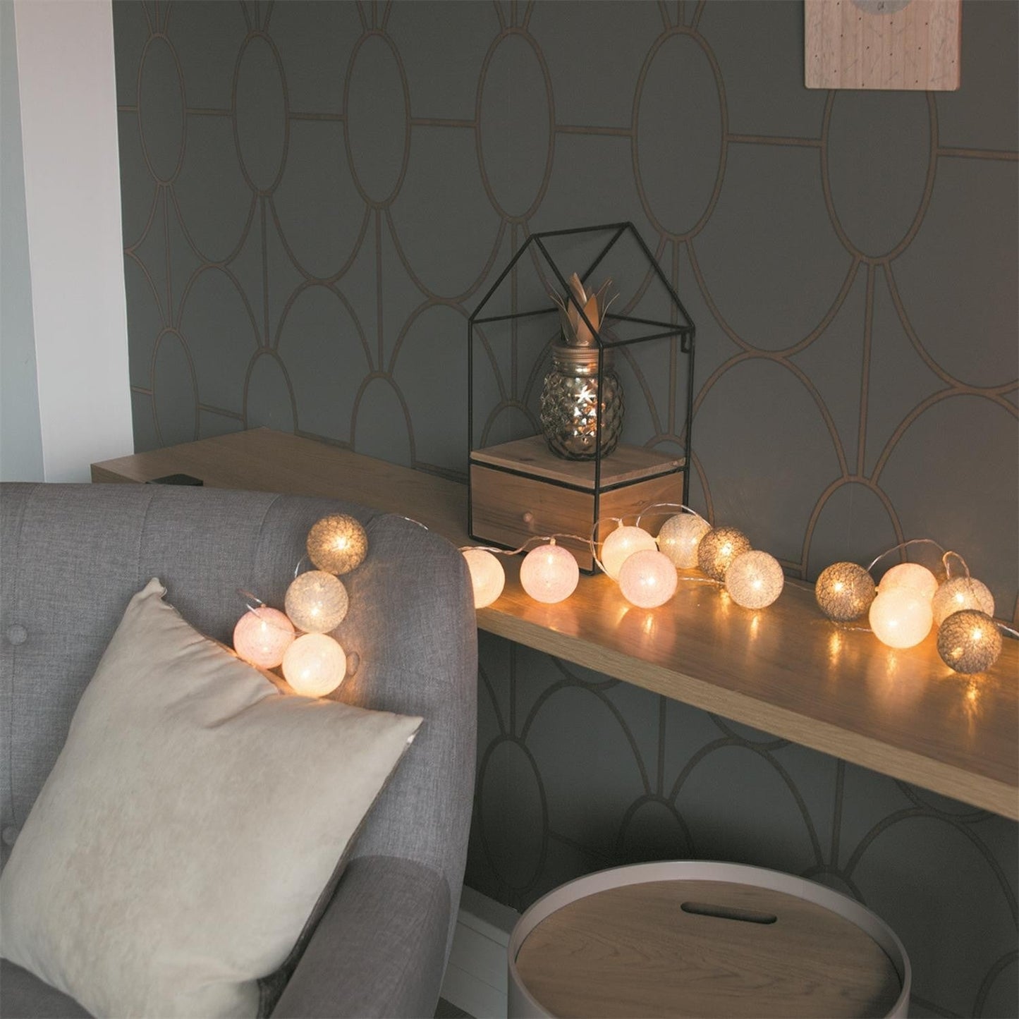 Guirlande Lumineuse à Led "10 Boules" 175cm Gris Rose