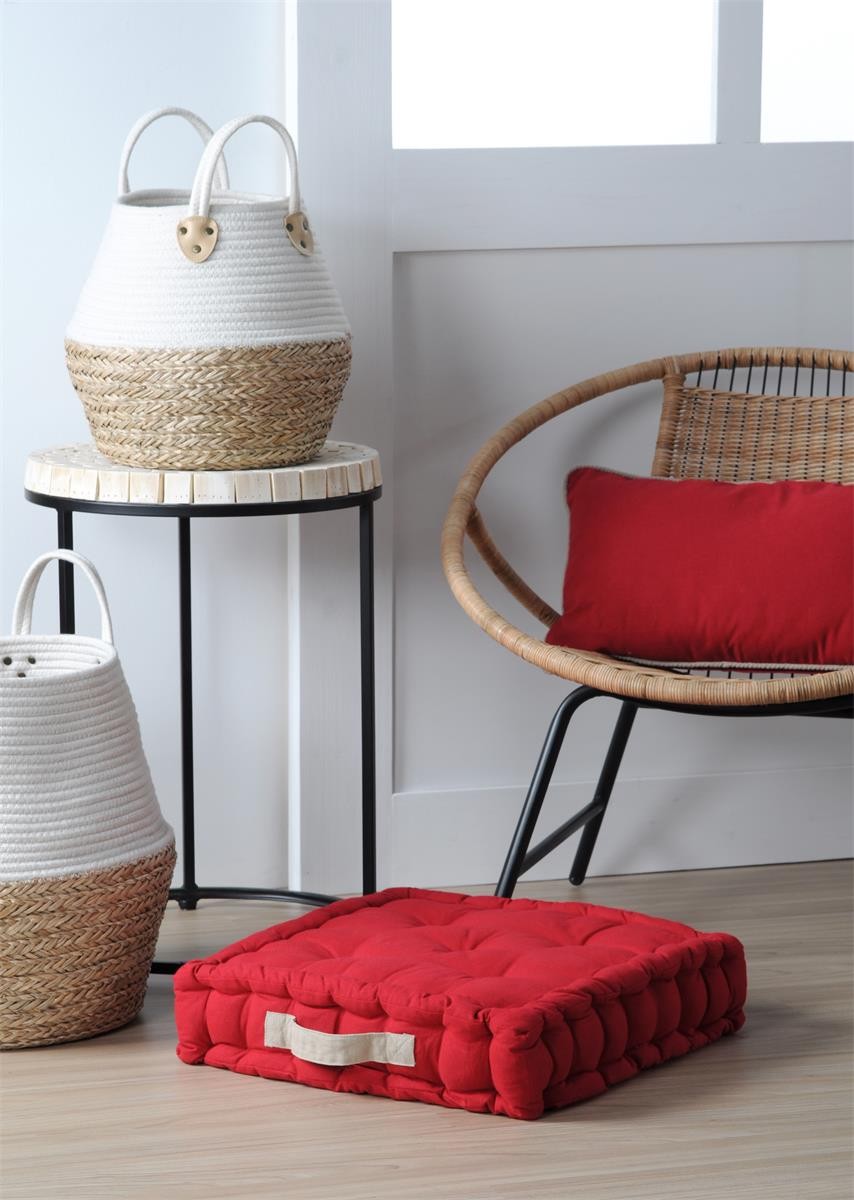 COUSSIN DE SOL DUO ROUGE/LIN 45X45X10 cm