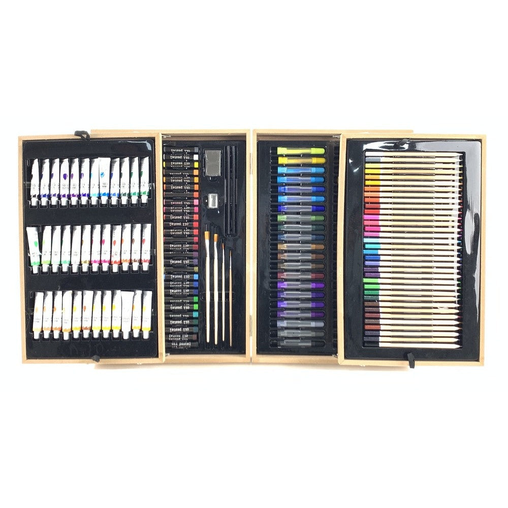 Coffret peinture coloriage d'art professionnel dans une valise en bois 174 pièces