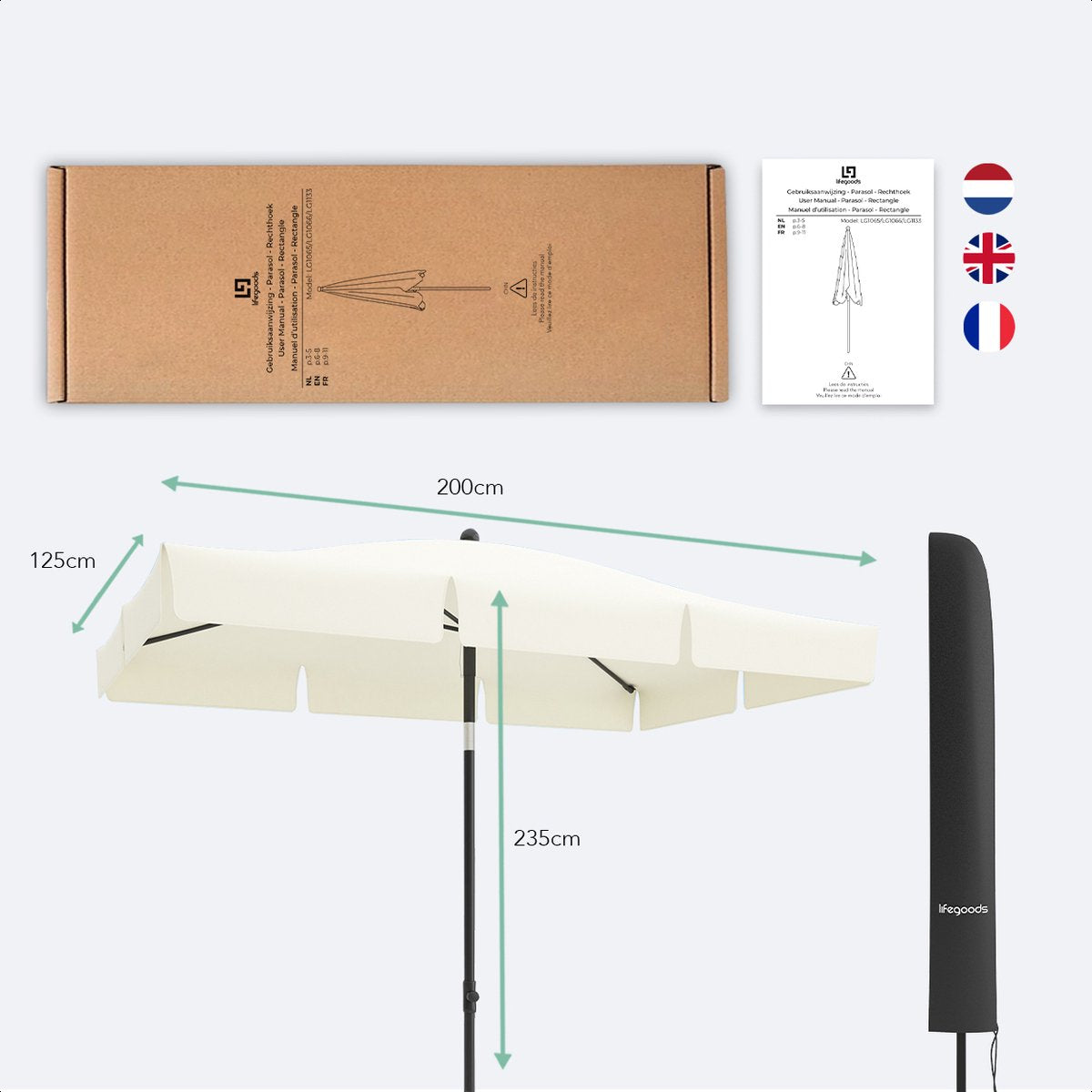 Parasol Rectangulaire Inclinable à 30 °