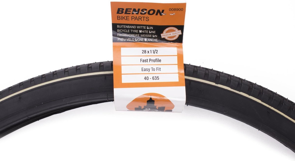Pneu extérieur Benson Retro - ligne blanche - réflexion - 28 x 1 1/2 - noir