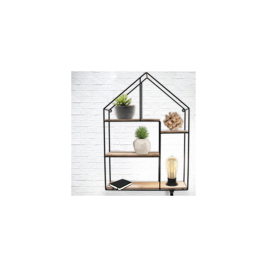 Étagère Murale Lumineuse "maison" 50cm Noir