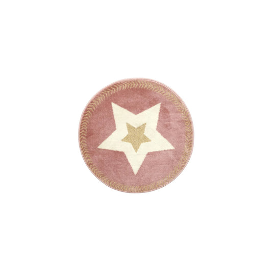 Tapis Rond Enfant "étoile Métallisée" 80cm Rose