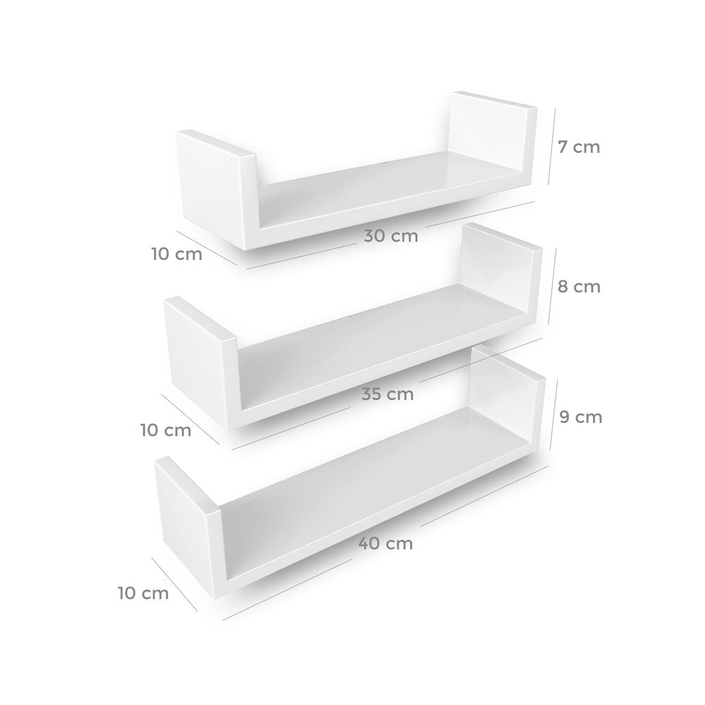 Lot de 3 étagère murale suspendue blanche