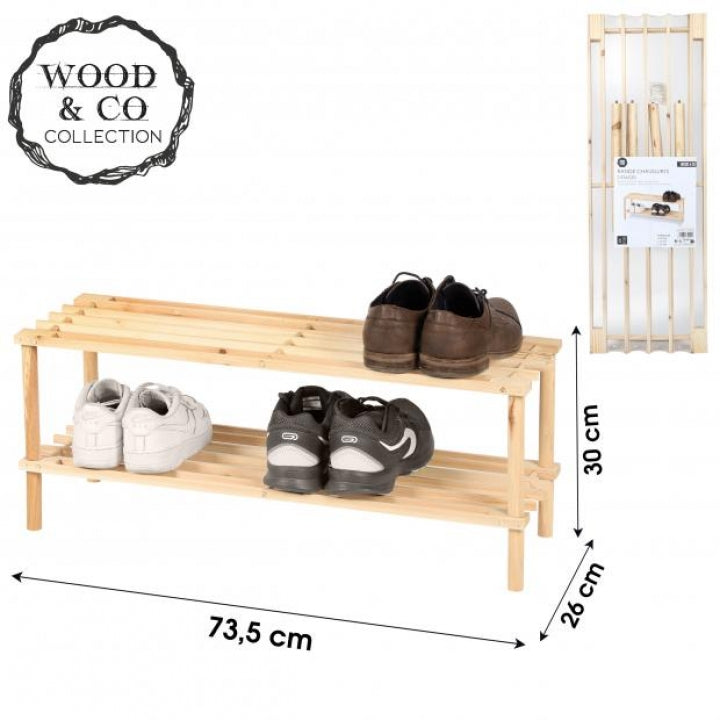 ETAGERE RANGE CHAUSSURES 2 NIVEAUX 74X26XH30CM
