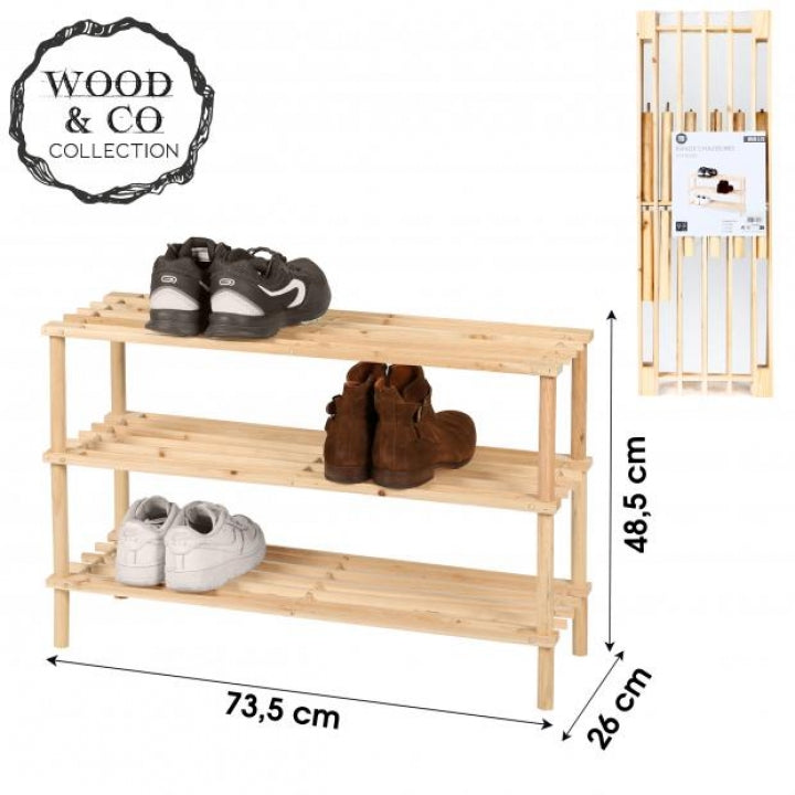 ETAGERE RANGE CHAUSSURES 3 NIVEAUX 73X26XH48CM