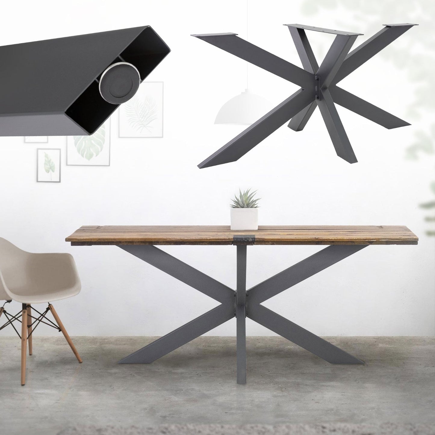 Pied De Table Spider Métal Anthracite Industriel Piètement Meuble 78x71x120 Cm