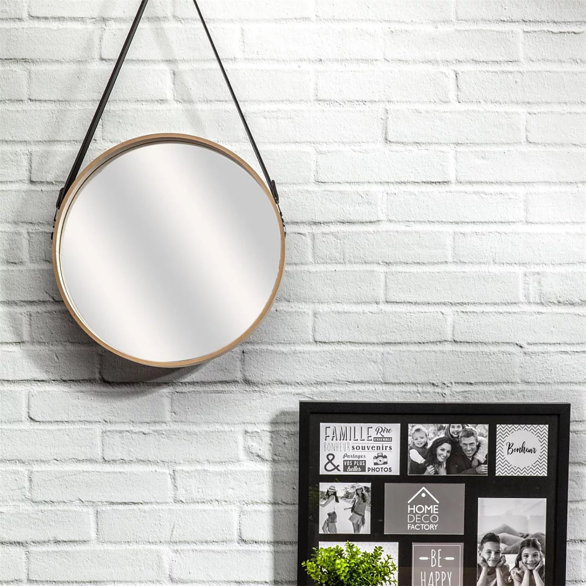 Miroir rond avec anse en PU Barber 40 cm
