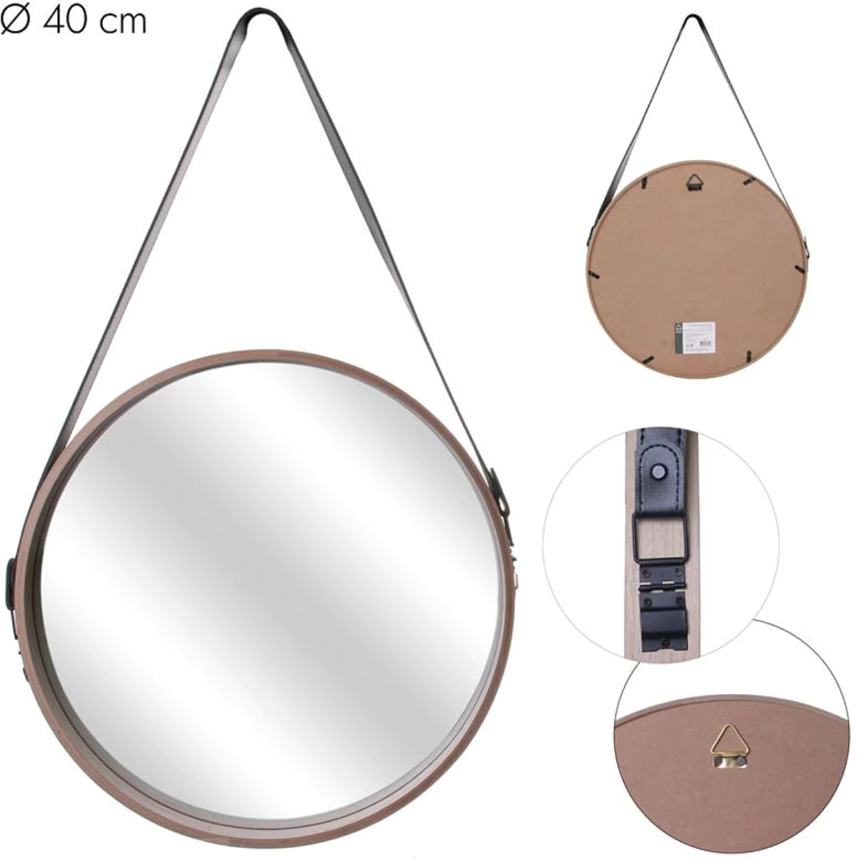 Miroir rond avec anse en PU Barber 40 cm