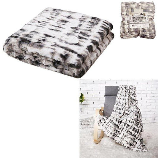 Plaid Imitation Fourrure "Opulence" 140x200cm Blanc & Gris