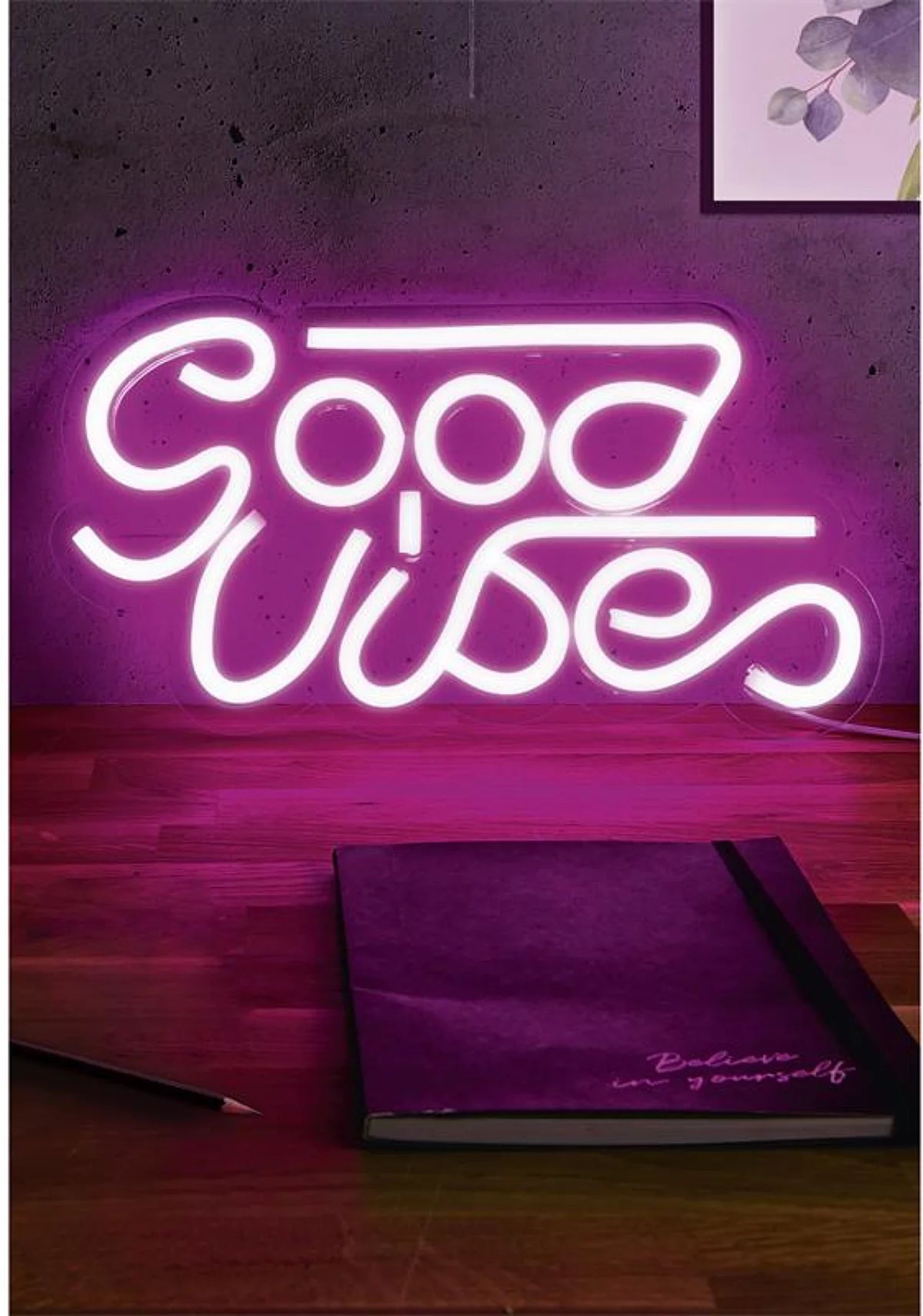 Lampe Led Effet Néon "good Vibes" 33cm Rose