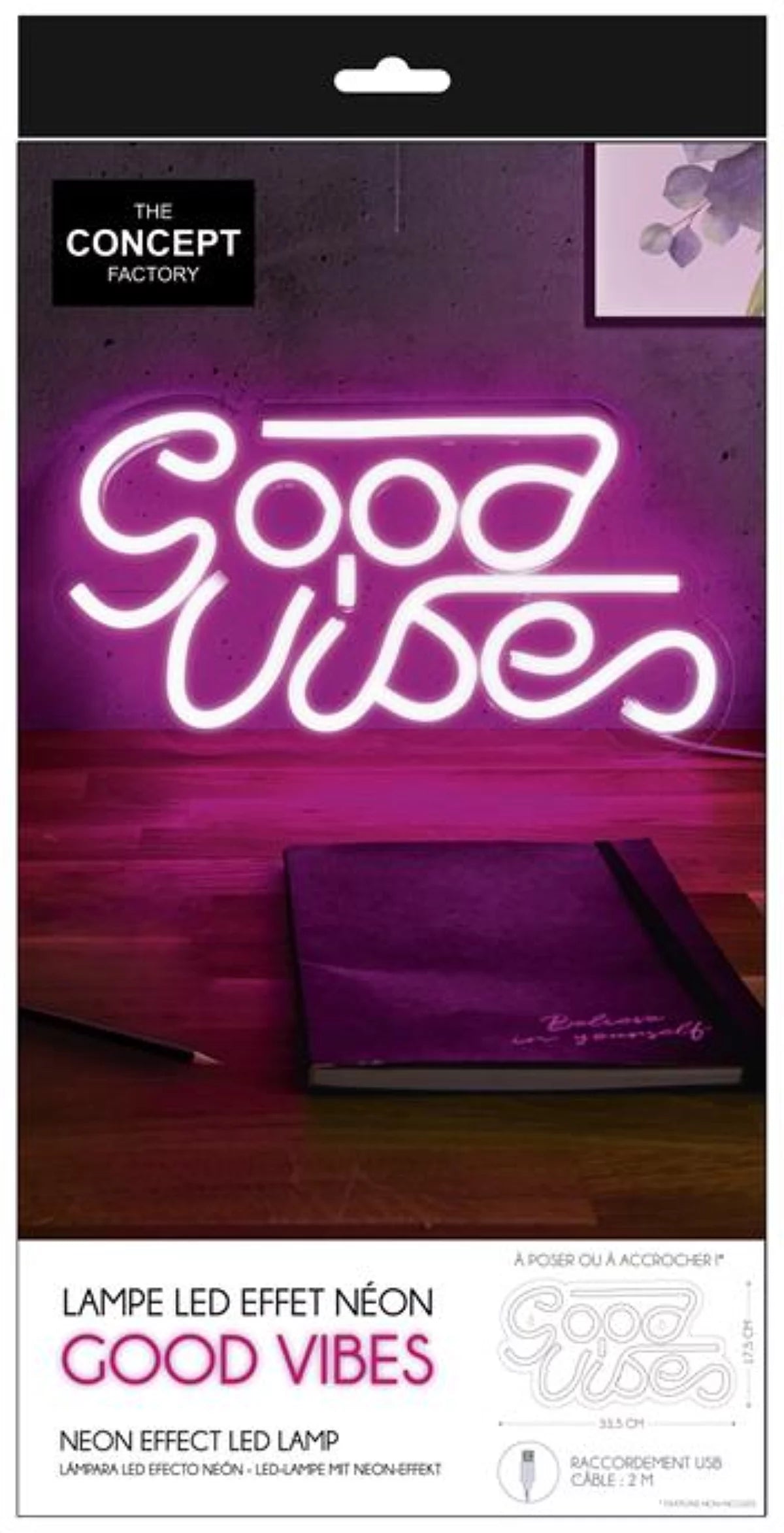 Lampe Led Effet Néon "good Vibes" 33cm Rose