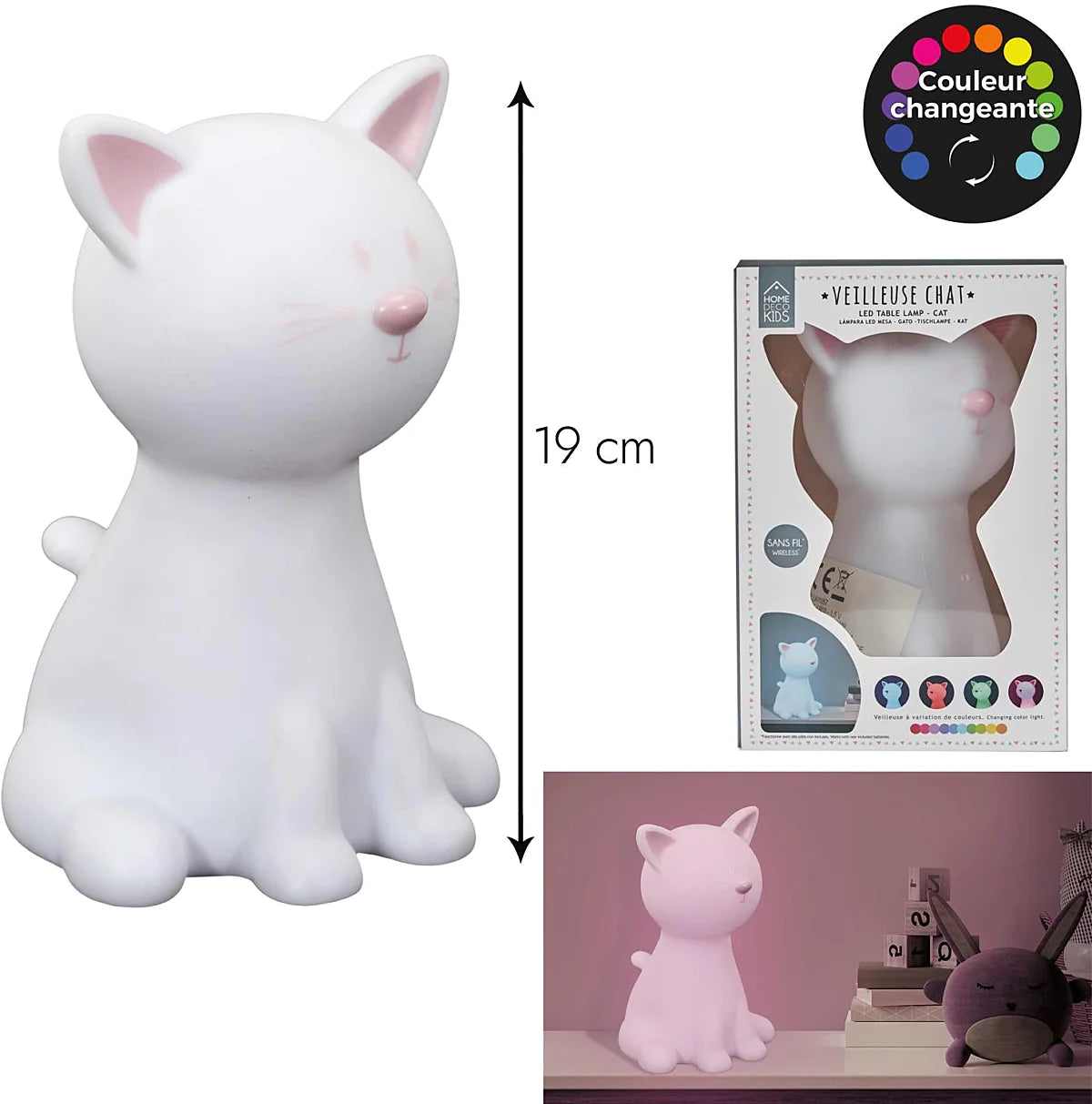 Lampe Veilleuse Enfant Led "chat" 19cm Blanc
