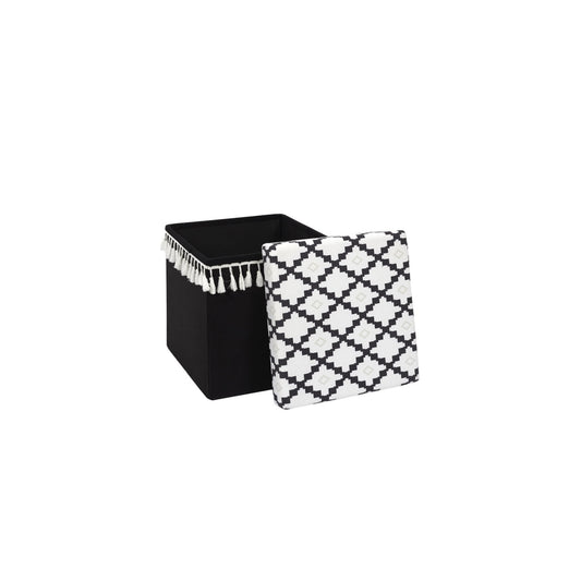 Pouf Pliable & Coffre "mirage" 38cm Noir & Blanc