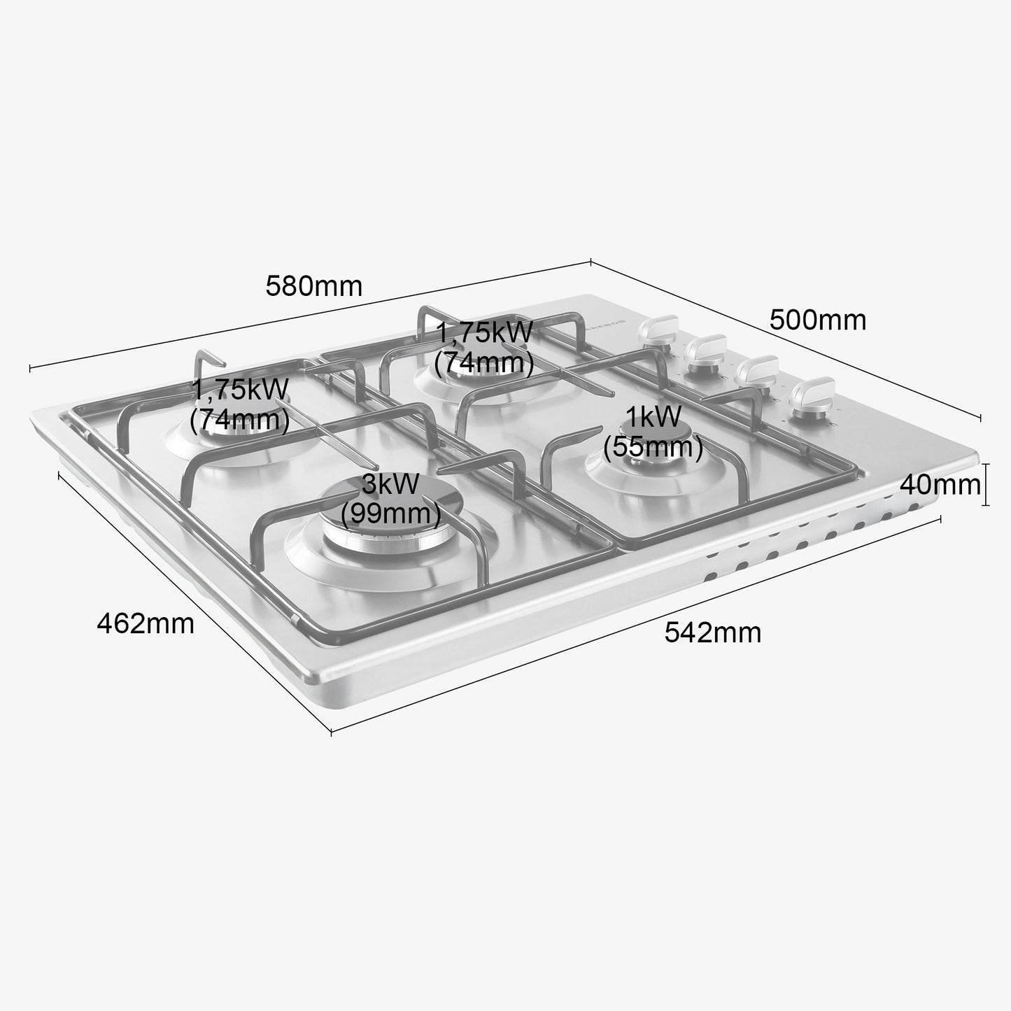 Plaque de cuisson 4 feux inoxydable