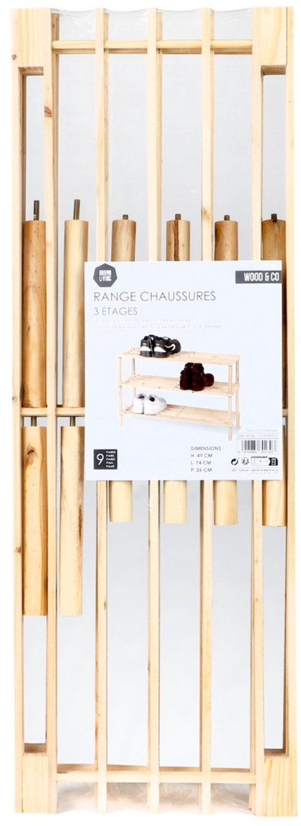 ETAGERE RANGE CHAUSSURES 3 NIVEAUX 73X26XH48CM