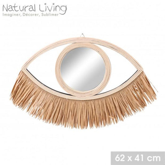 MIROIR ILANA EN ROTIN NATUREL ET FRANGES EN RAPHIA 62XH41CM