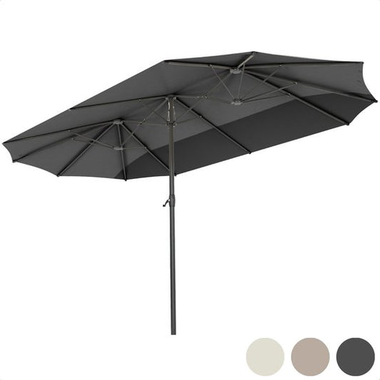 Parasol Double - Parasol Sur Pied - Jusqu'à 15 Personnes - 270x460cm - Imperméable - Gris Foncé
