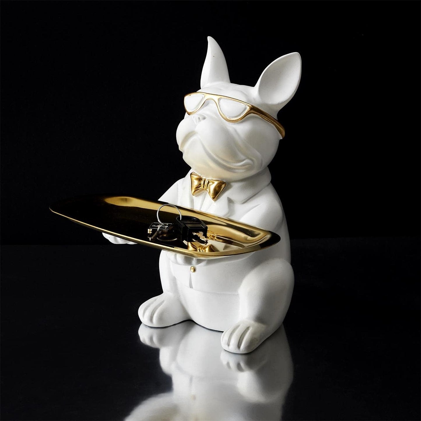 Statuette & Vide-poche "bulldog" 21cm Blanc