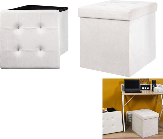 Pouf Coffre de Rangement Pliable Carré Beige H38 x 38 x 38 cm