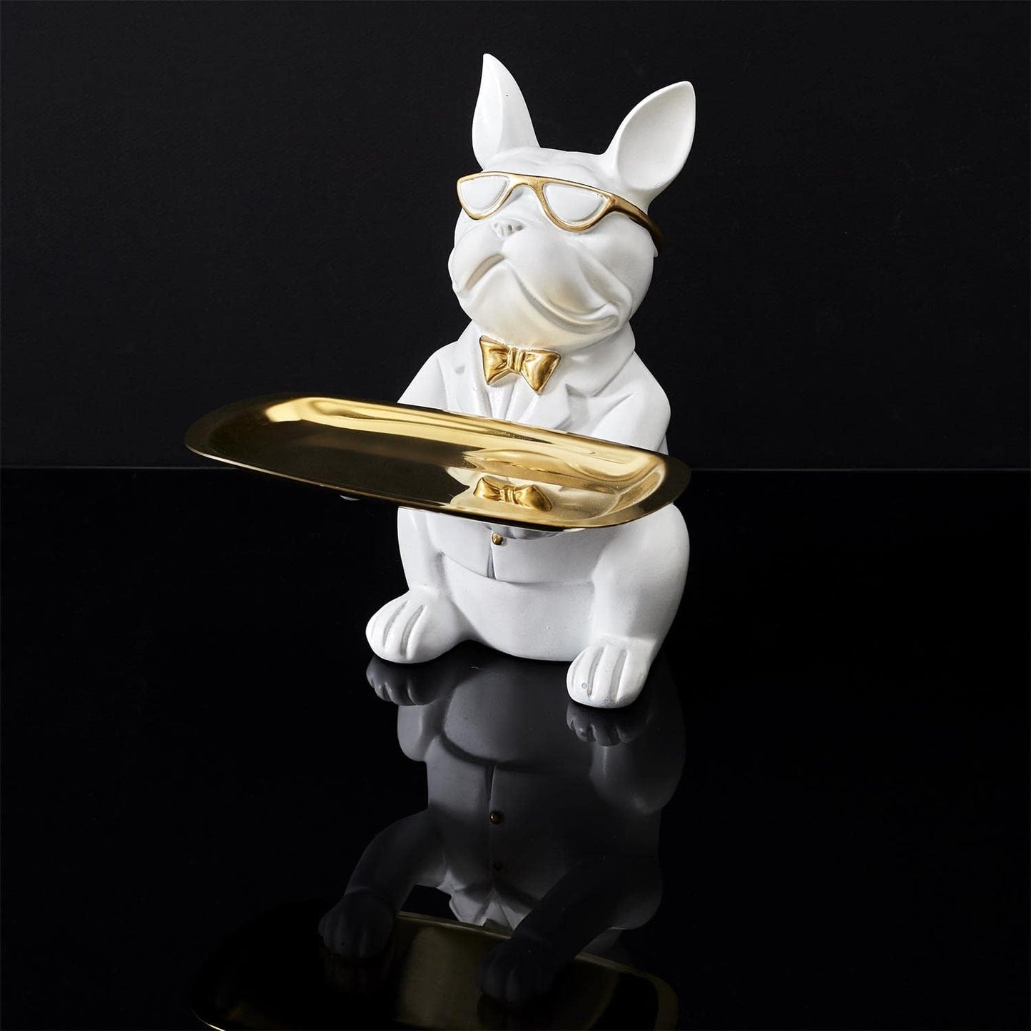 Statuette & Vide-poche "bulldog" 21cm Blanc