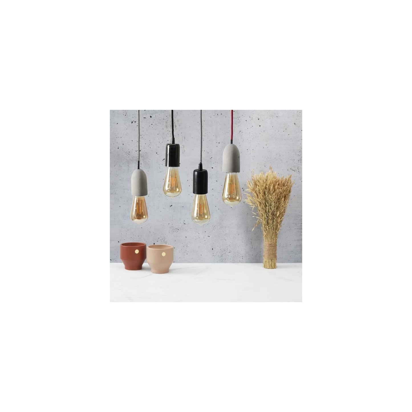 Suspension Béton - Câble Textile Noir Et Blanc