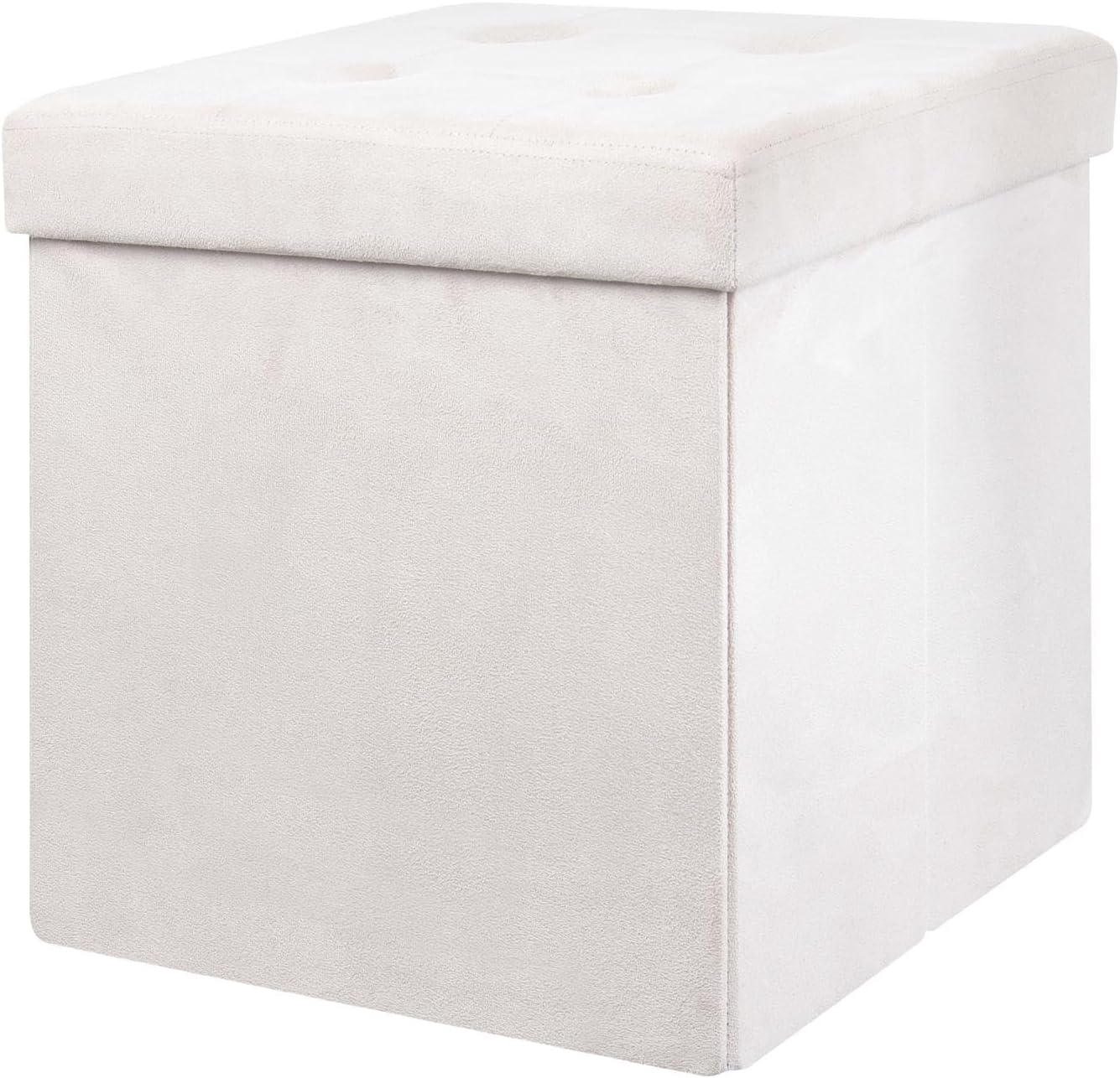 Pouf Coffre de Rangement Pliable Carré Beige H38 x 38 x 38 cm