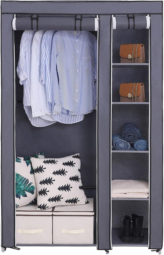 Armoire de Rangement Penderie de vêtement Pliable en Toile XL 110 x 45 x 175 cm Gris