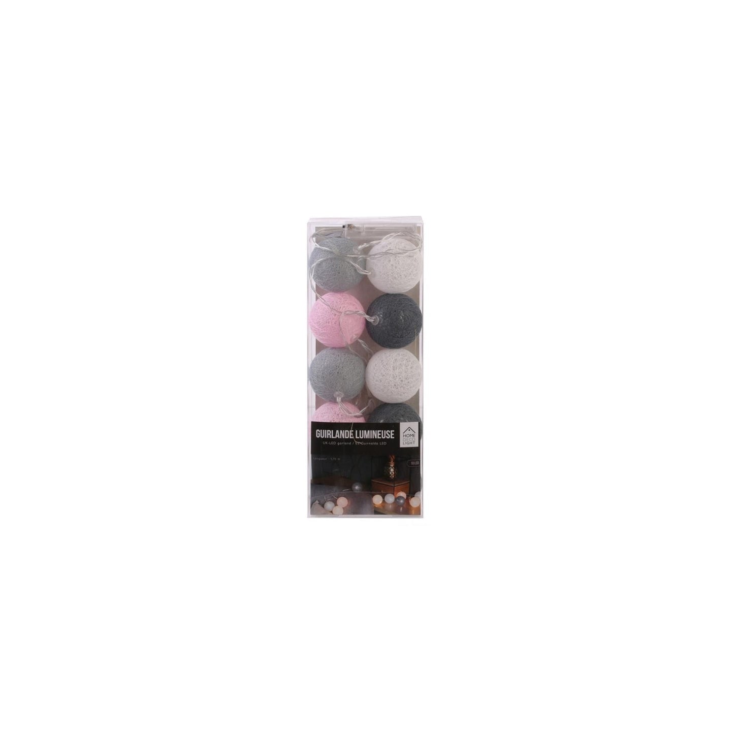 Guirlande Lumineuse à Led "10 Boules" 175cm Gris Rose