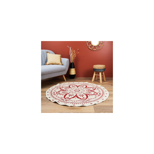 Tapis Rond Imprimé "mandala" 120cm Terracotta