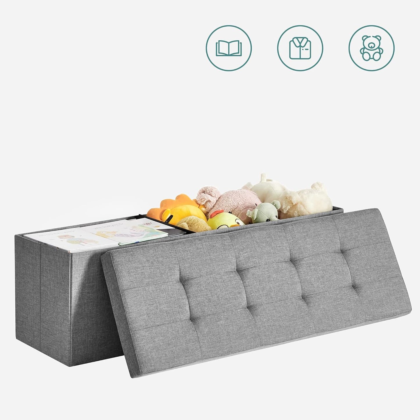 Banc de Rangement, Pouf Pliable, 38 x 110 x 38 cm