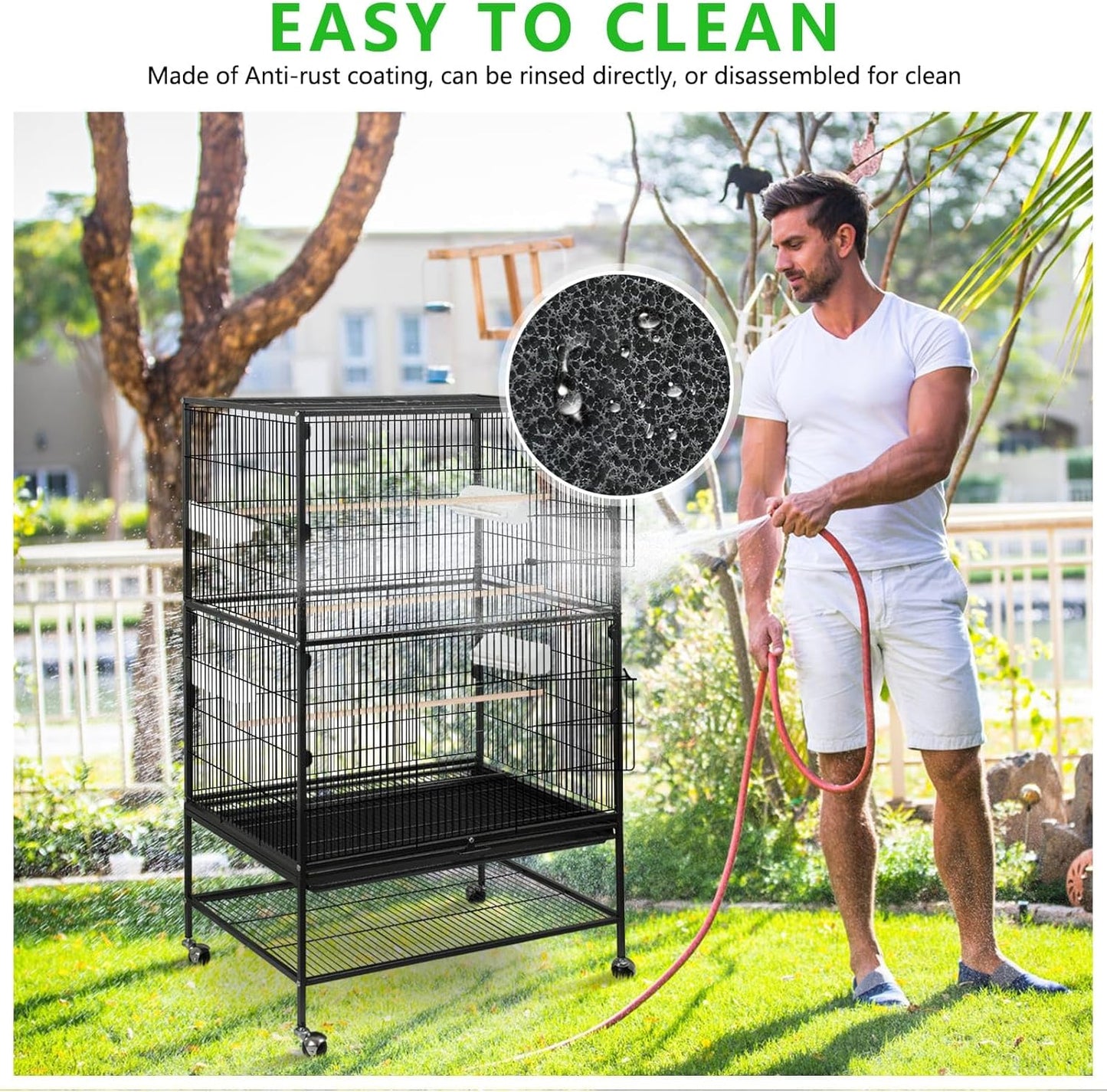 cage à oiseaux debout en fer forgé