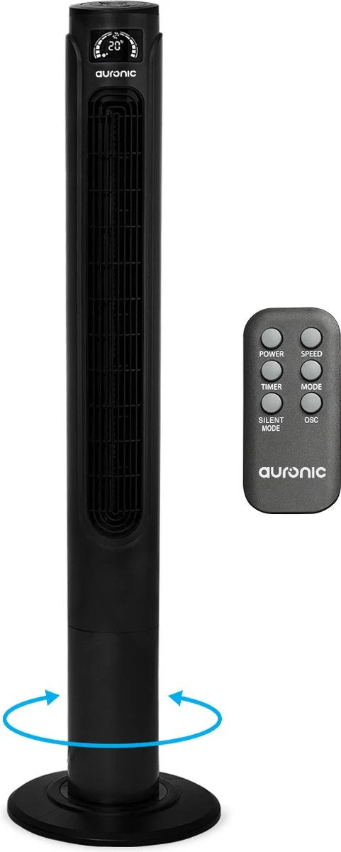 Ventilateur de tour Auronique - Ventilateur debout avec télécommande - Timer - 55W - 45 dB - 118 cm - Noir