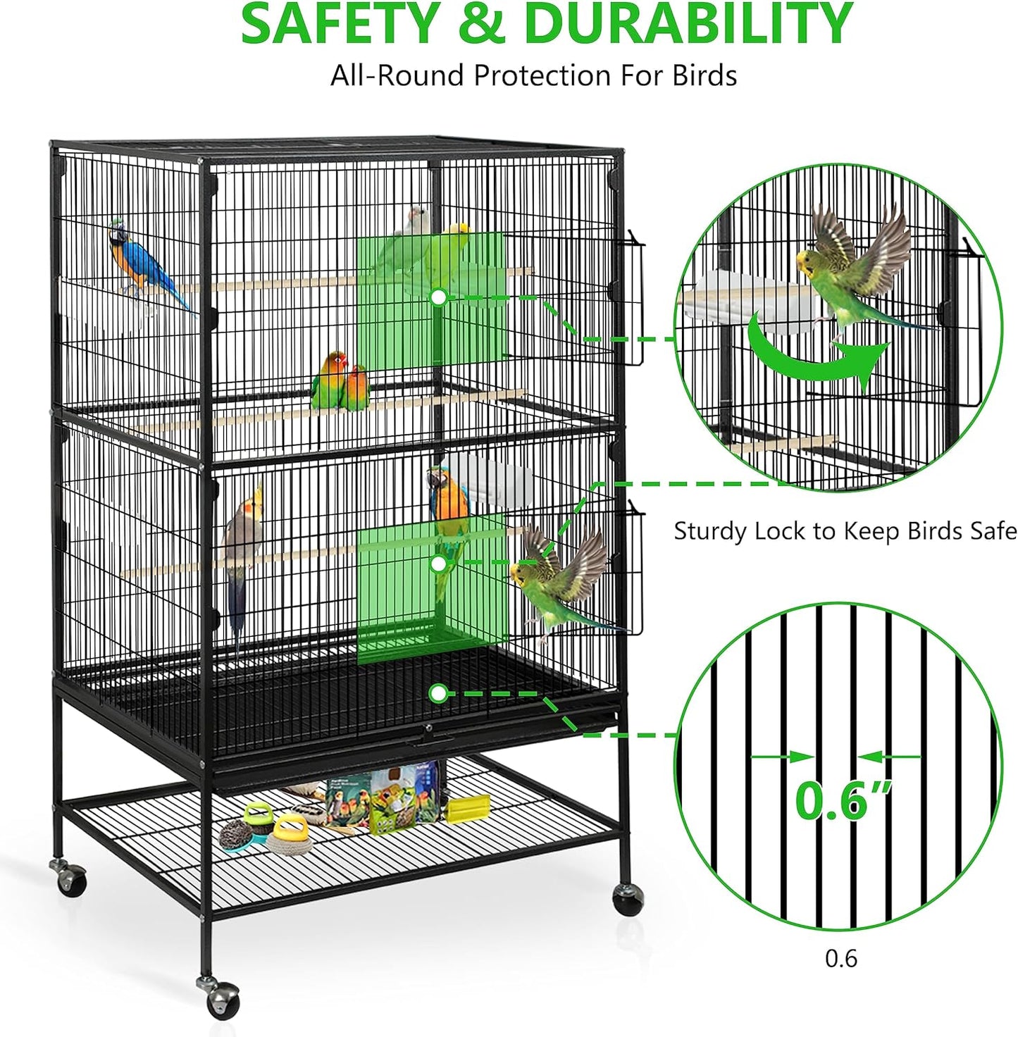 cage à oiseaux debout en fer forgé