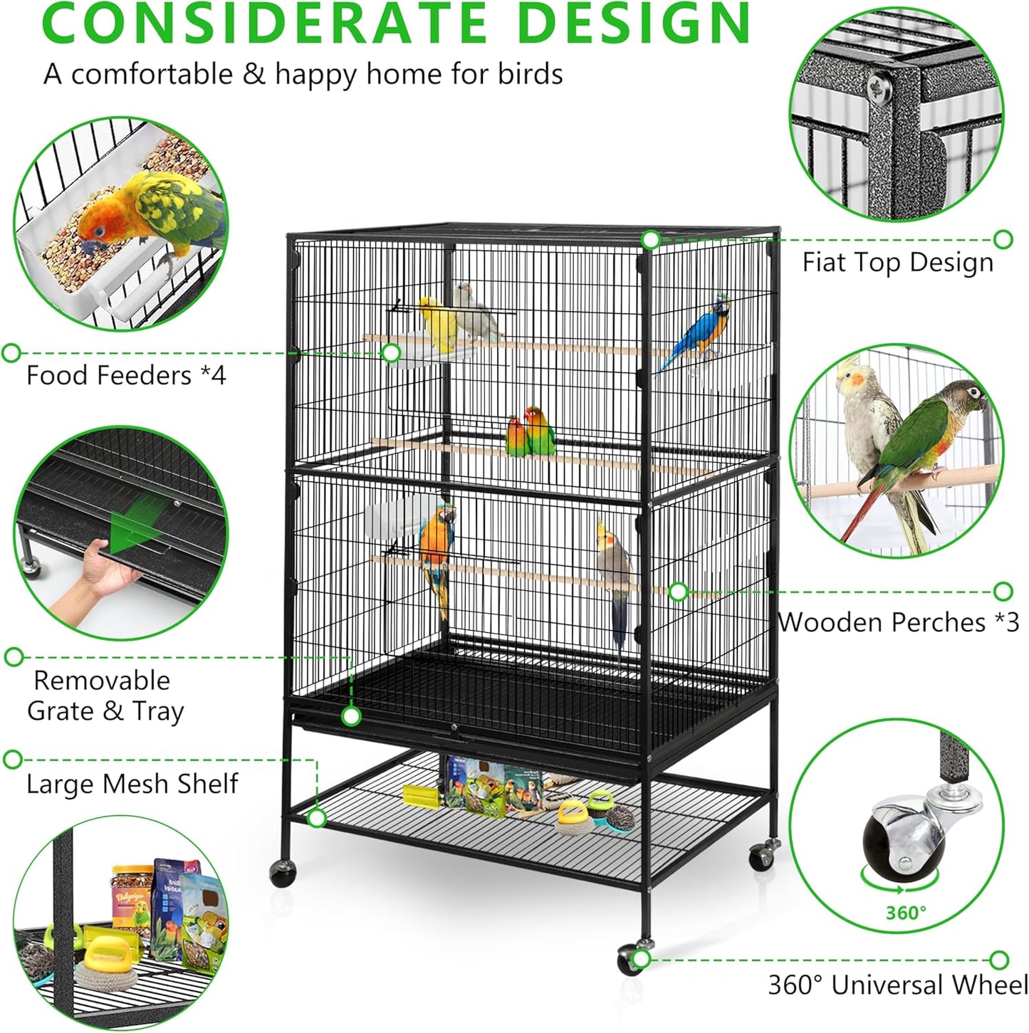 cage à oiseaux debout en fer forgé