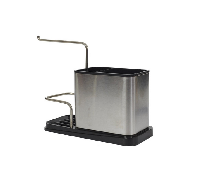 Porte Éponge & Brosse "inox" 22cm Argent & Noir