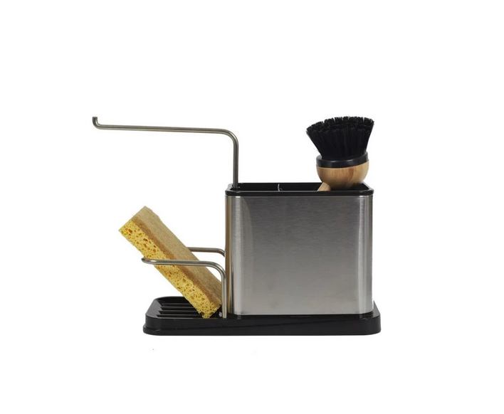 Porte Éponge & Brosse "inox" 22cm Argent & Noir