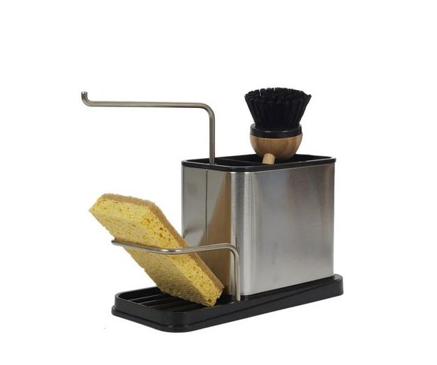 Porte Éponge & Brosse "inox" 22cm Argent & Noir