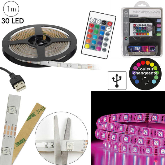 RUBAN RGB 30 LED 1M TELECOMMANDE M12