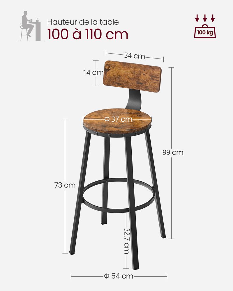 Lot de 2 tabourets avec dossier