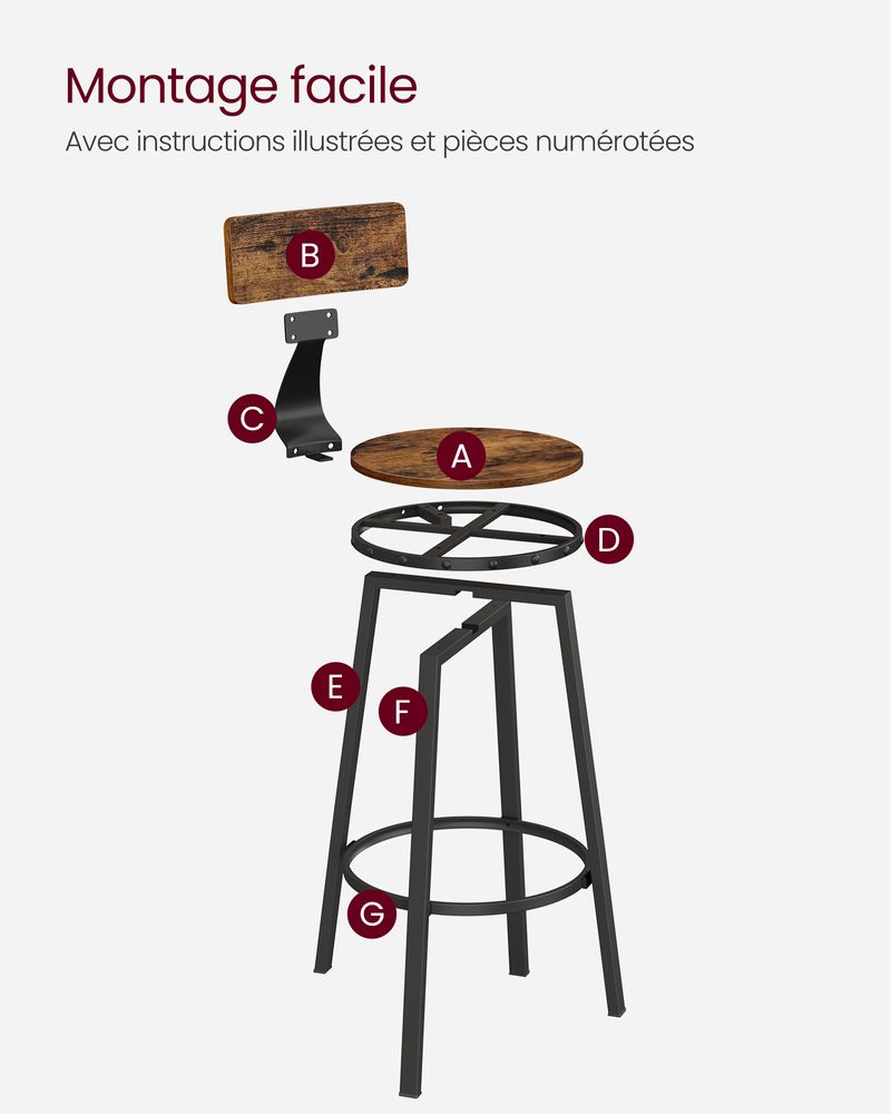 Lot de 2 tabourets avec dossier