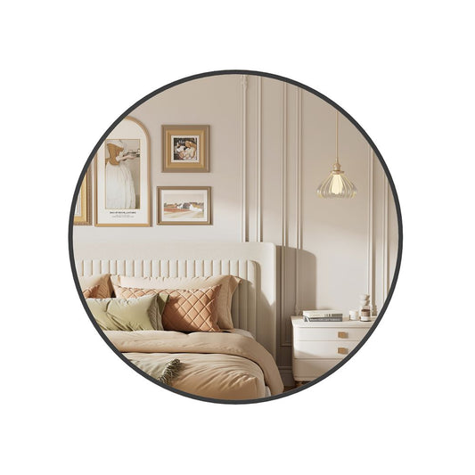 SONGMICS Miroir mural rond diamètre 61 cm cadre en métal noir