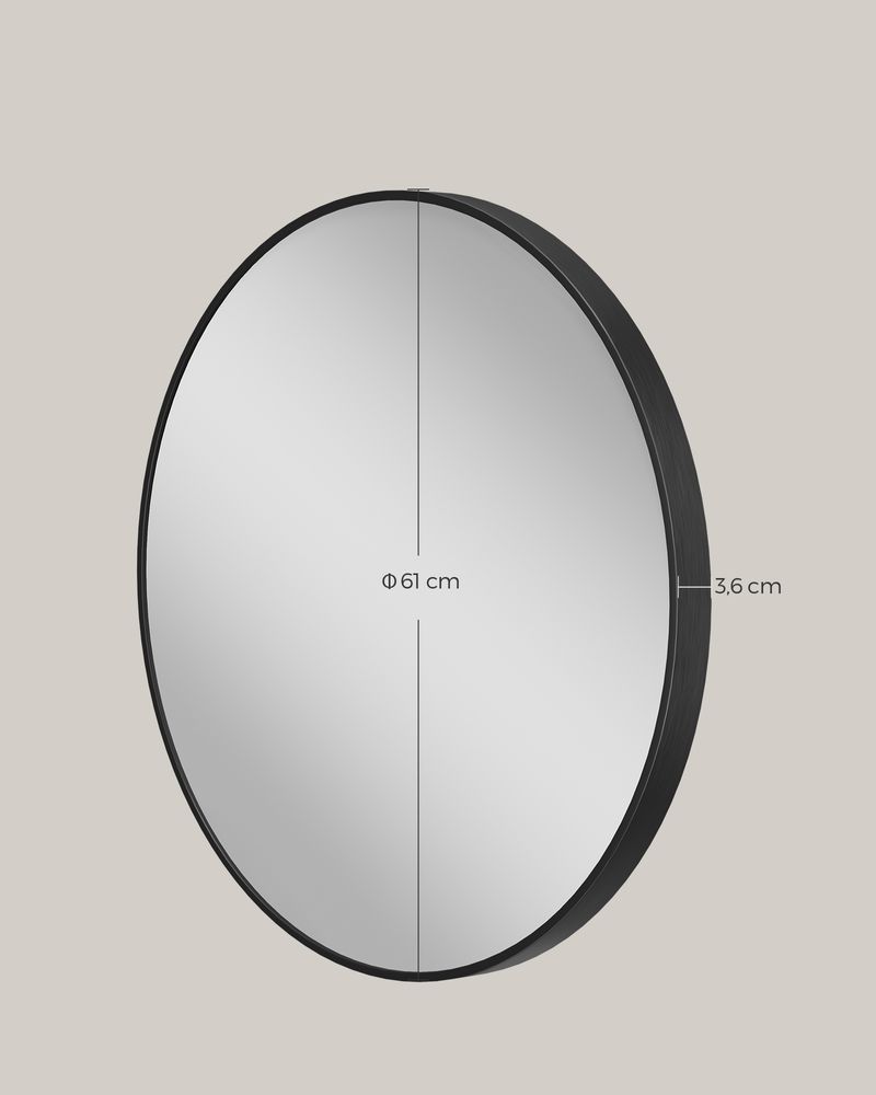 SONGMICS Miroir mural rond diamètre 61 cm cadre en métal noir