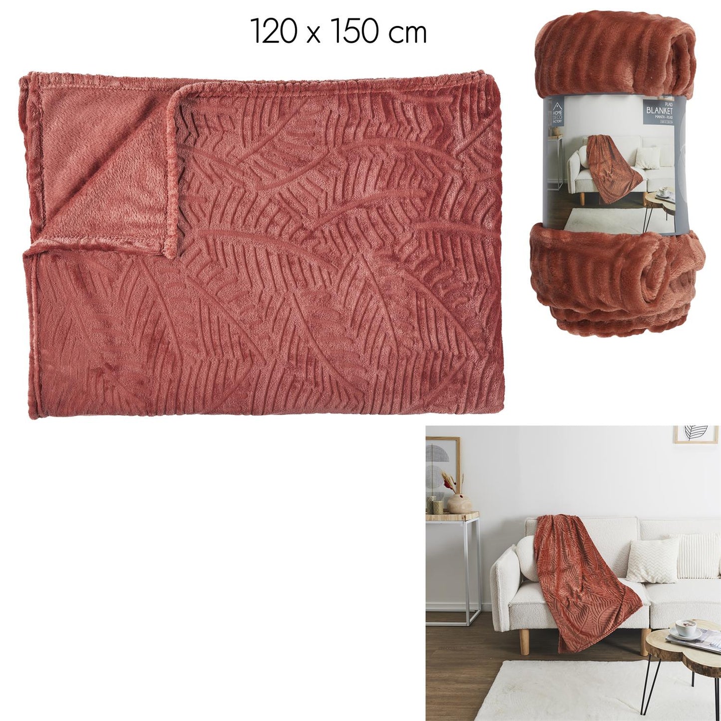 PLAID FLANELLE EMBOSSE TERRACOTTA 120X150CM M12