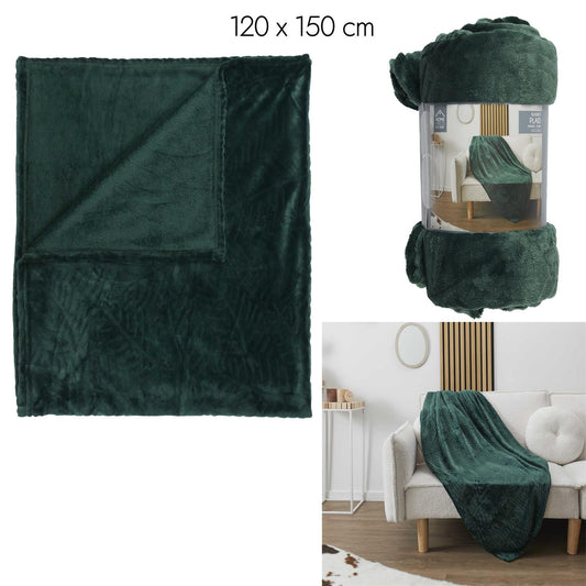 PLAID FLANELLE EMBOSSE VERT SAPIN 120X150CM M12