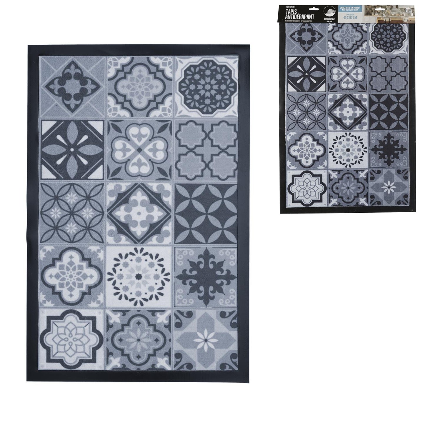 TAPIS IMPRIME PVC CARREAUX DE CIMENT 40X60CM M12